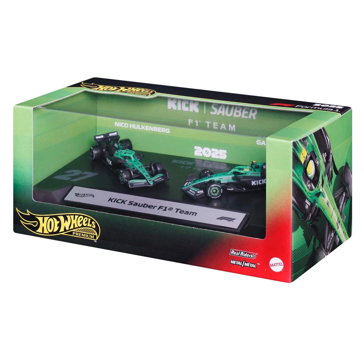 HOT WHEELS PREMIUM F1 Sauber Nico Hulkenberg ir Gabriel Bortoleto bolidai (2 vnt.) (JMM92)