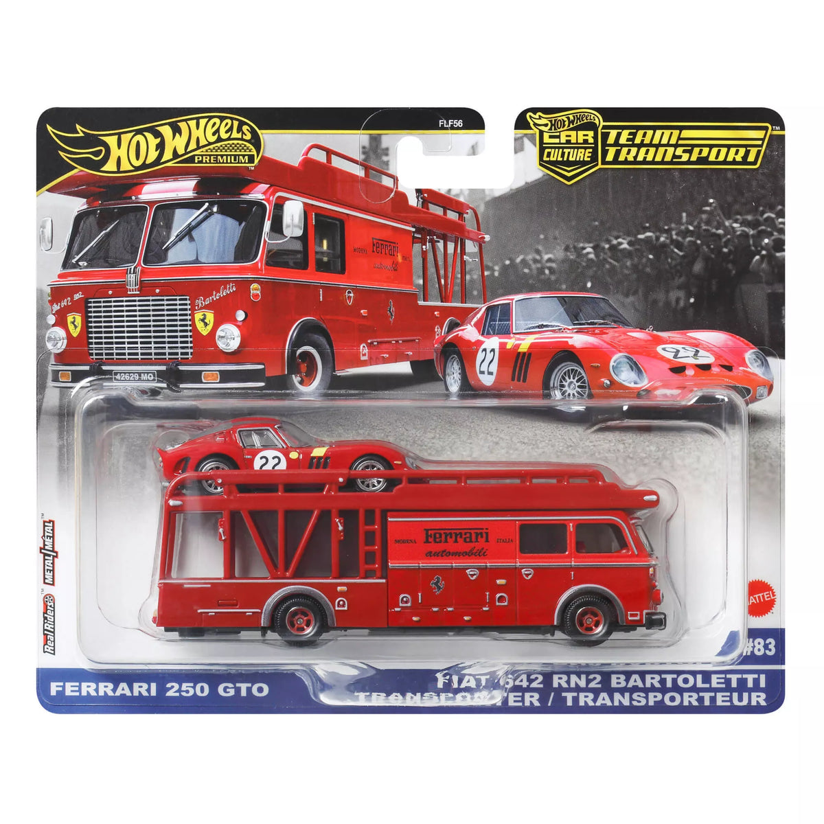 HOT WHEELS automodeliukų rinkinys – vilkikas ir lenktyninis automobilis (FLF56)