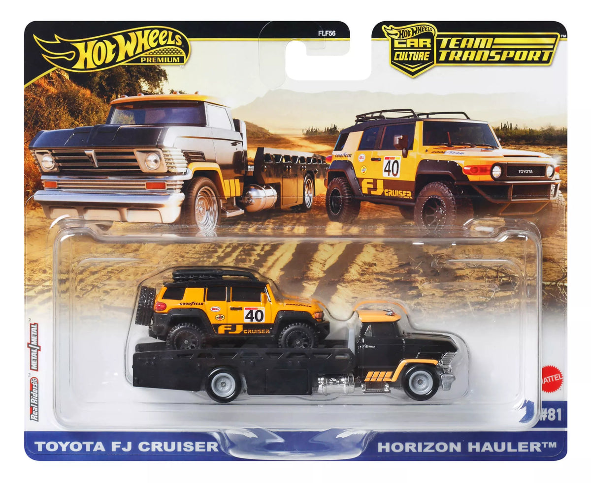 HOT WHEELS automodeliukų rinkinys – vilkikas ir lenktyninis automobilis (FLF56)