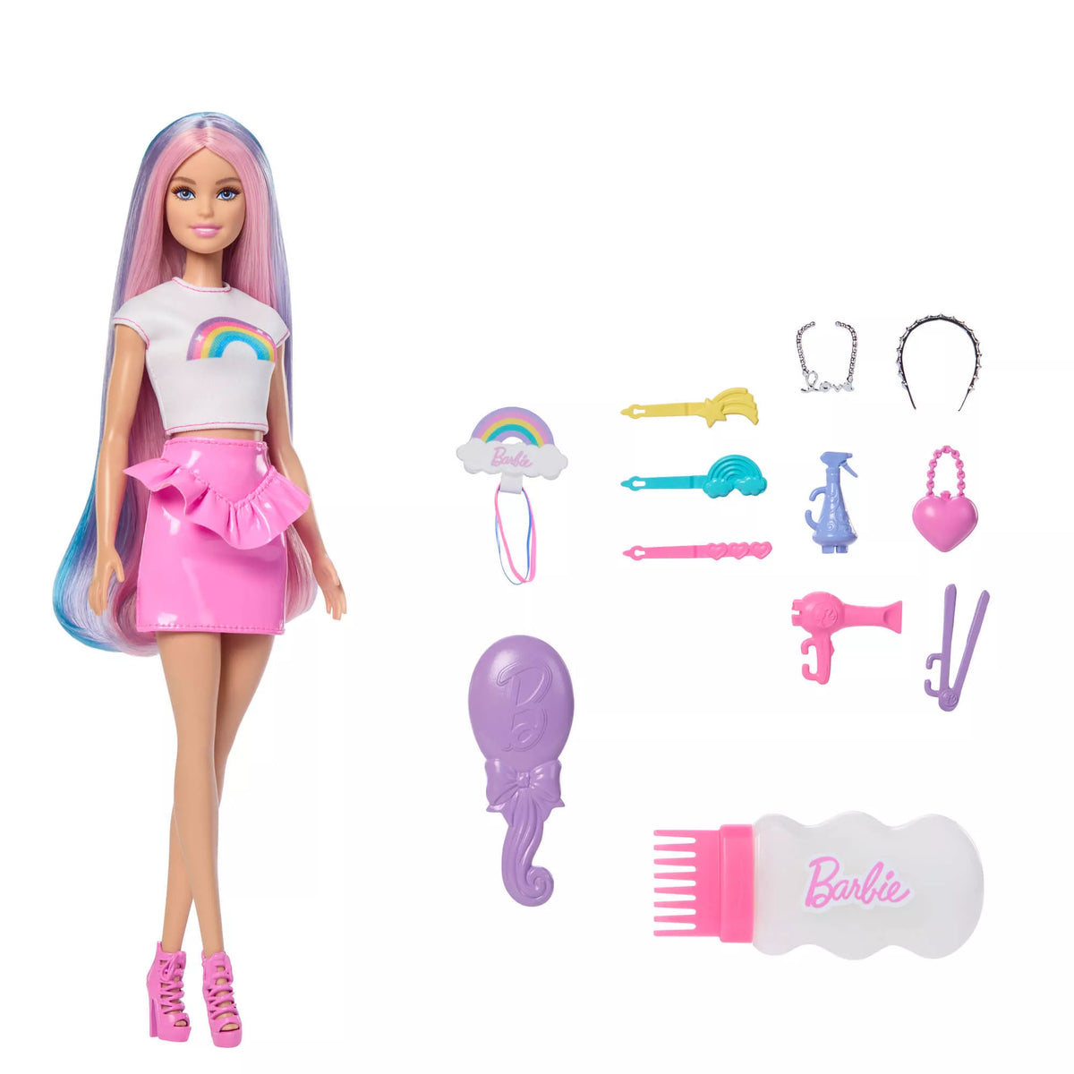 BARBIE HAIR PLAY RAINBOW SPARKLE lėlės rinkinys (JJP07)