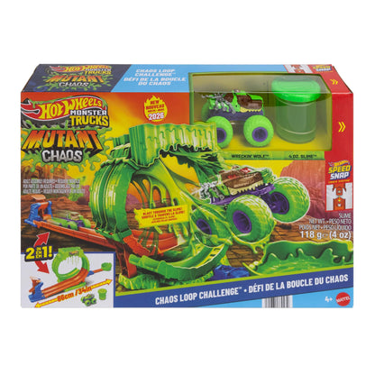HOT WHEELS MONSTER TRUCKS MUTANT CHAOS triukų trasa su slaimu (JMK91)