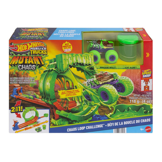 HOT WHEELS MONSTER TRUCKS MUTANT CHAOS triukų trasa su slaimu (JMK91)