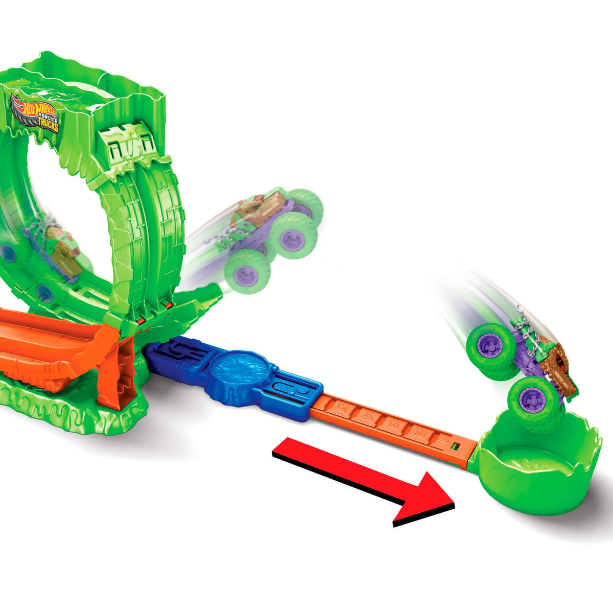 HOT WHEELS MONSTER TRUCKS MUTANT CHAOS triukų trasa su slaimu (JMK91)