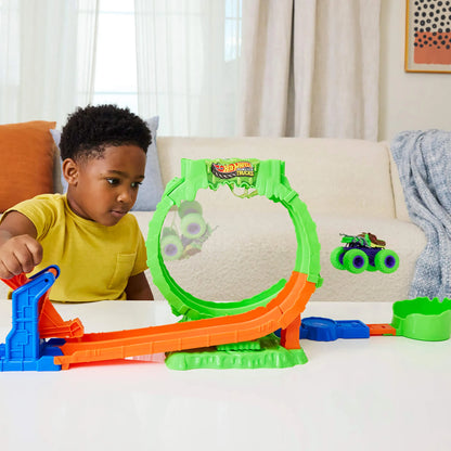 HOT WHEELS MONSTER TRUCKS MUTANT CHAOS triukų trasa su slaimu (JMK91)