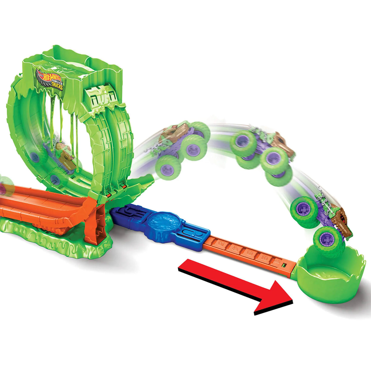 HOT WHEELS MONSTER TRUCKS MUTANT CHAOS triukų trasa su slaimu (JMK91)