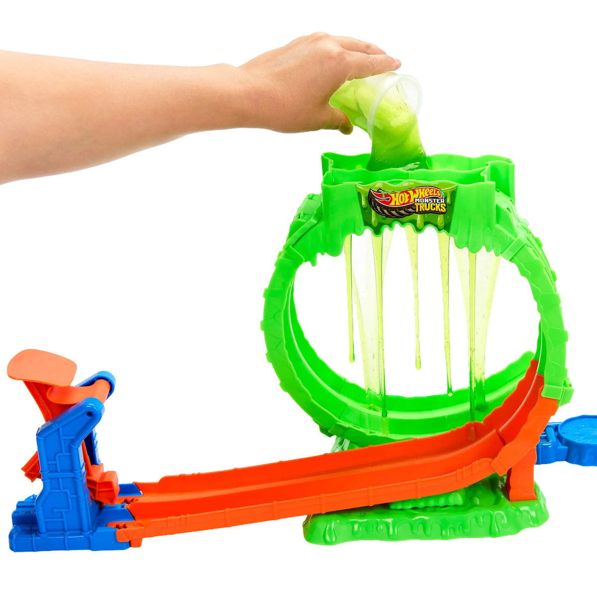 HOT WHEELS MONSTER TRUCKS MUTANT CHAOS triukų trasa su slaimu (JMK91)