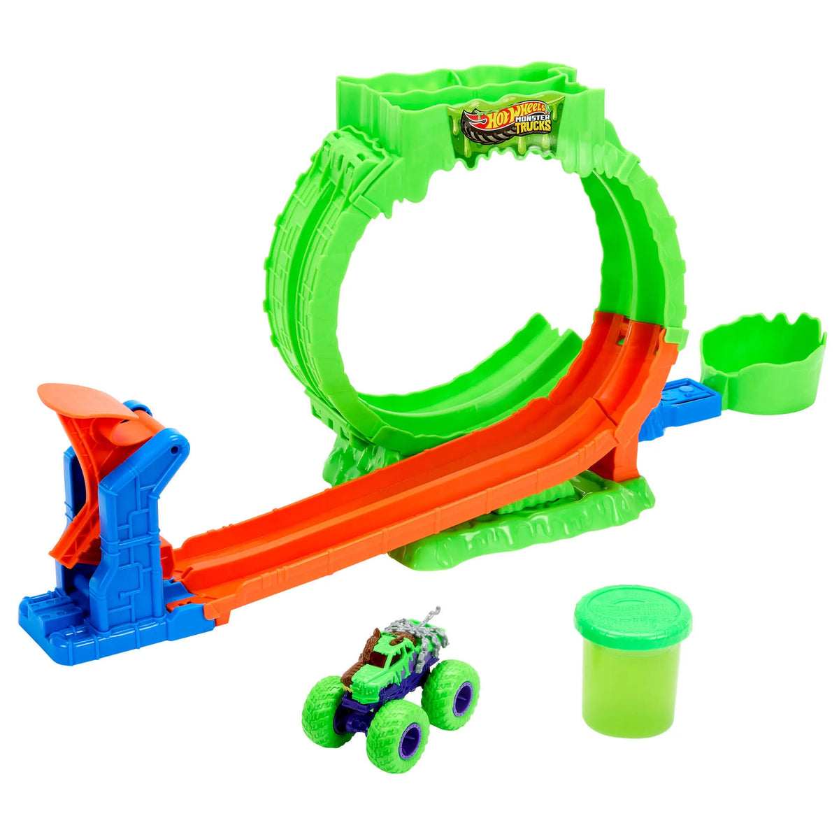 HOT WHEELS MONSTER TRUCKS MUTANT CHAOS triukų trasa su slaimu (JMK91)